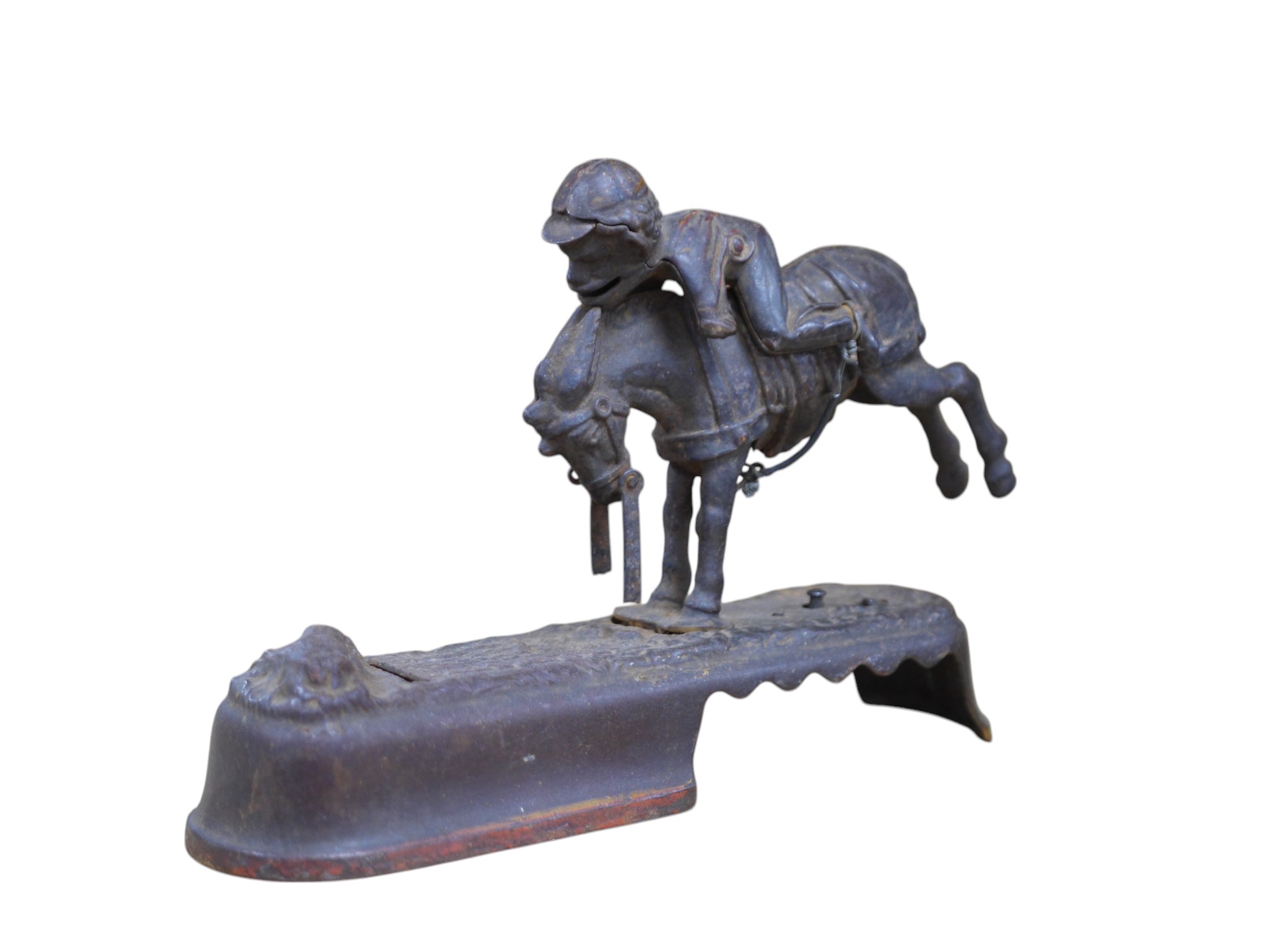 An American novelty cast iron money bank, ‘Always did ‘spise a mule’, 25cm wide. Condition - poor to fair